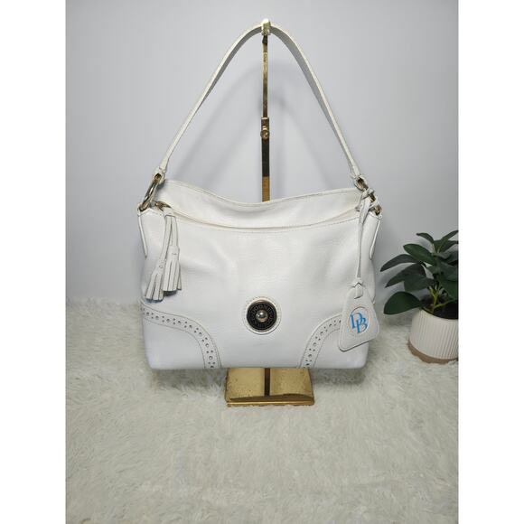 Dooney & Bourke Handbags - Dooney & Bourke Shoulder Bag White Leather Gold Hardware Hobo Classic Minimalist